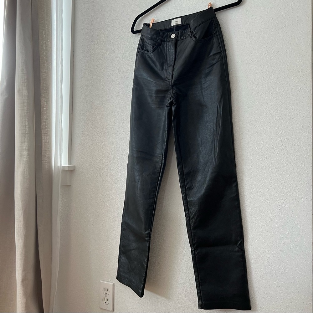 Vegan Leather Straight Leg Pant - Black - 0